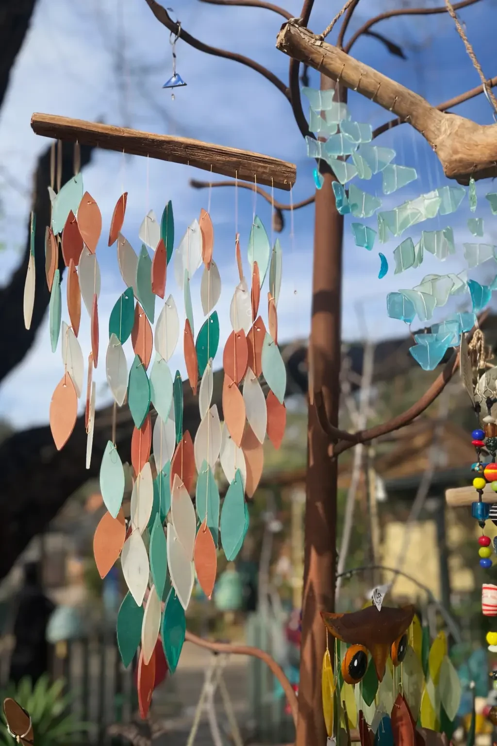 Colorful glass garden chimes